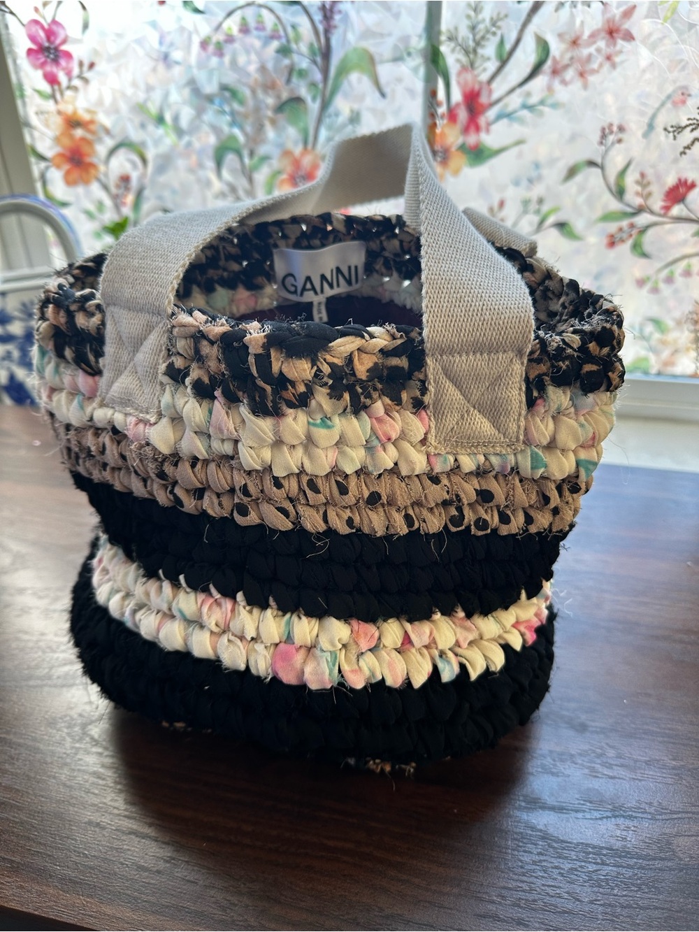 GANNI Kiosk Limited Edition Braided textile Tote leopard whimsical